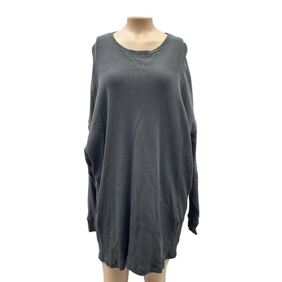 Free People Waffle Knit Oversized Dolman Sleeve Tunic Pullover Gray Women XS‎ - Picture 1 of 10